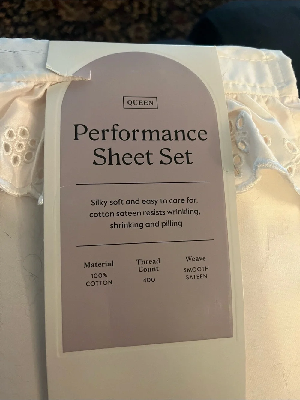 New queen sheet set with lace trim